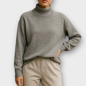 H&M Gray Cowl Turtleneck Sweater with Ribbed Trim Size XL